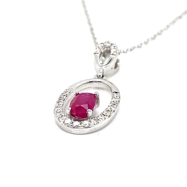 14K White Gold Ruby and Diamond Pendant Image 2 Jaymark Jewelers Cold Spring, NY