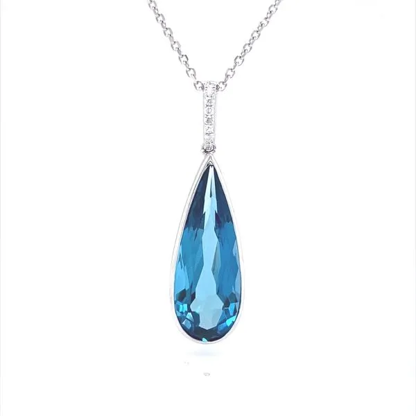 14K White Gold London Blue Topaz and Diamond Pendant Jaymark Jewelers Cold Spring, NY