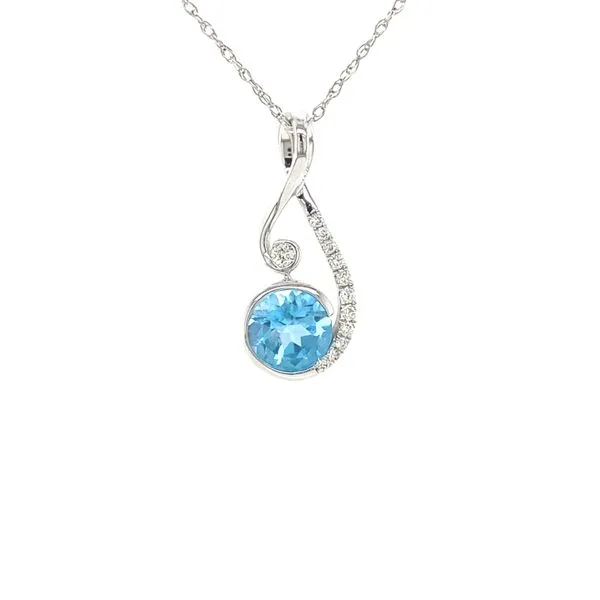 14K White Gold Blue Topaz and Diamond Pendant Jaymark Jewelers Cold Spring, NY