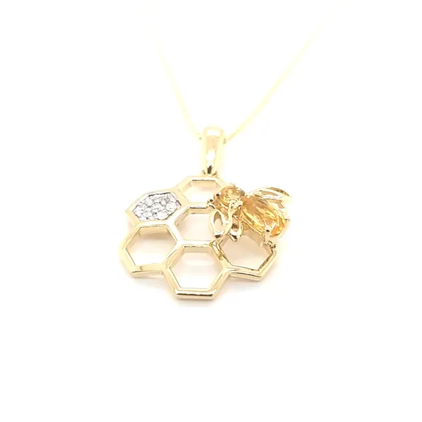 14K Yellow Gold Citrine Bee and Honeycomb Pendant Image 2 Jaymark Jewelers Cold Spring, NY