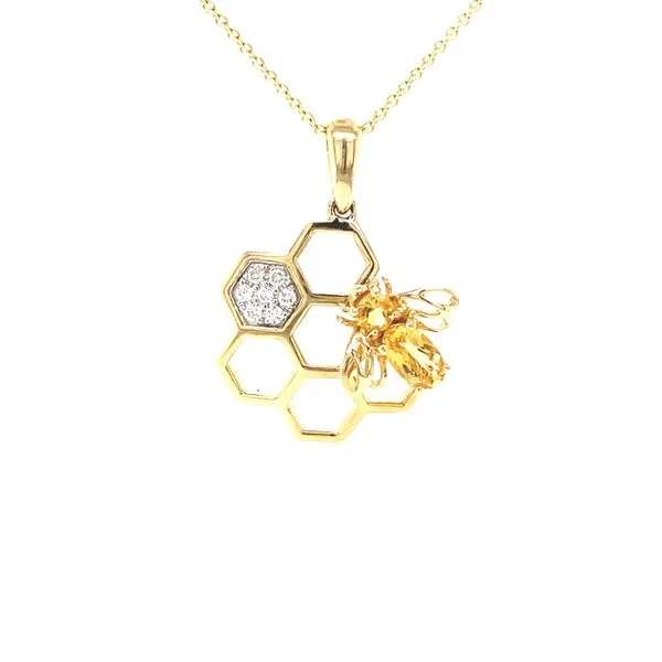 14K Yellow Gold Citrine Bee and Honeycomb Pendant Jaymark Jewelers Cold Spring, NY