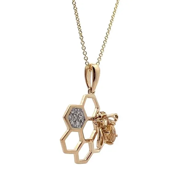 14K Yellow Gold Citrine Bee and Honeycomb Pendant Image 2 Jaymark Jewelers Cold Spring, NY