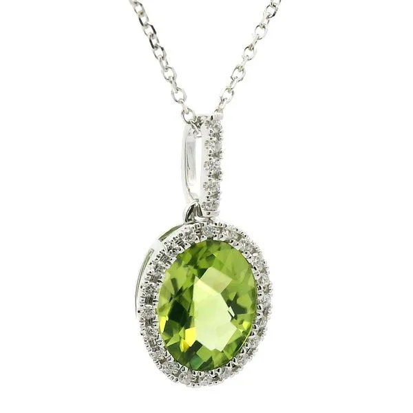 14K White Gold Peridot and Diamond Necklace Image 3 Jaymark Jewelers Cold Spring, NY