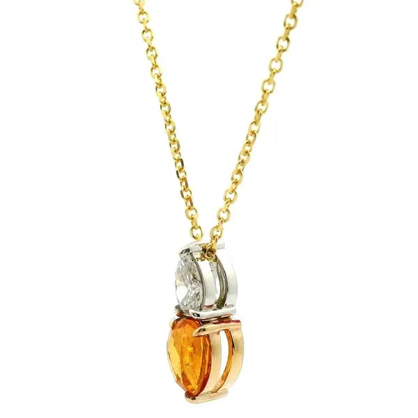 14K Two Tone Diamond and Mandarin Garnet Pendant Image 3 Jaymark Jewelers Cold Spring, NY