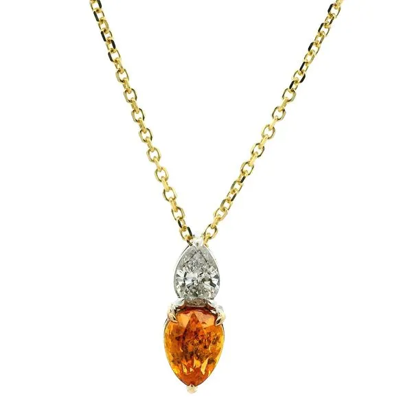 14K Two Tone Diamond and Mandarin Garnet Pendant Jaymark Jewelers Cold Spring, NY