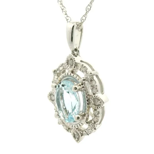 14k White Gold Aquamarine and Diamond Pendant Image 3 Jaymark Jewelers Cold Spring, NY