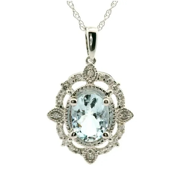 14k White Gold Aquamarine and Diamond Pendant Jaymark Jewelers Cold Spring, NY