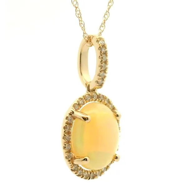 14k Yellow Gold Opal and Diamond Pendant Image 2 Jaymark Jewelers Cold Spring, NY