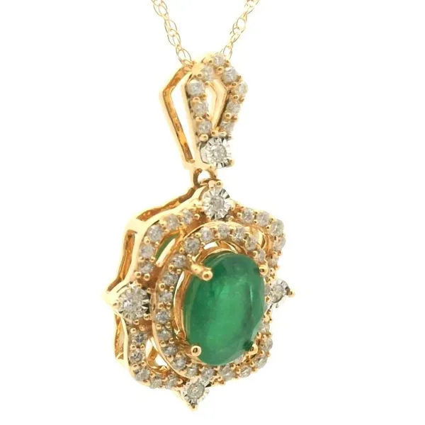 14k Yellow Gold Emerald and Diamond Pendant Image 2 Jaymark Jewelers Cold Spring, NY