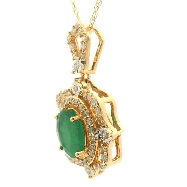 14k Yellow Gold Emerald and Diamond Pendant Image 3 Jaymark Jewelers Cold Spring, NY