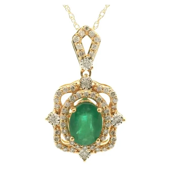 14k Yellow Gold Emerald and Diamond Pendant Jaymark Jewelers Cold Spring, NY