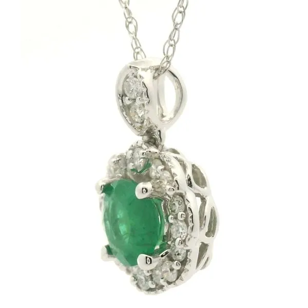 14k White Gold Emerald and Diamond Pendant Image 3 Jaymark Jewelers Cold Spring, NY