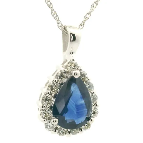 14k White Gold Sapphire and Diamond Pendant Jaymark Jewelers Cold Spring, NY