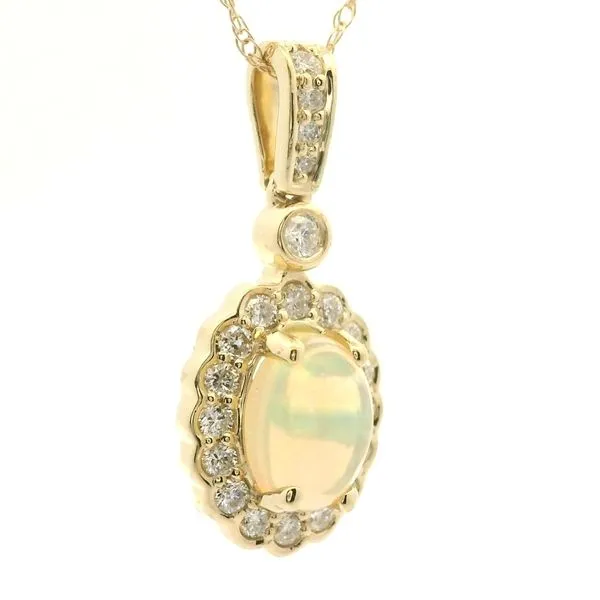 14k Yellow Gold Opal and Diamond Pendant Image 2 Jaymark Jewelers Cold Spring, NY