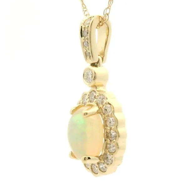 14k Yellow Gold Opal and Diamond Pendant Image 3 Jaymark Jewelers Cold Spring, NY
