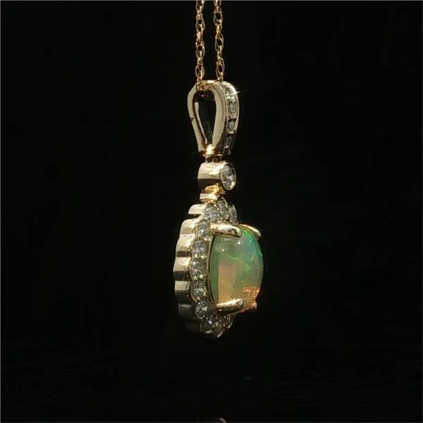 14k Yellow Gold Opal and Diamond Pendant Image 5 Jaymark Jewelers Cold Spring, NY