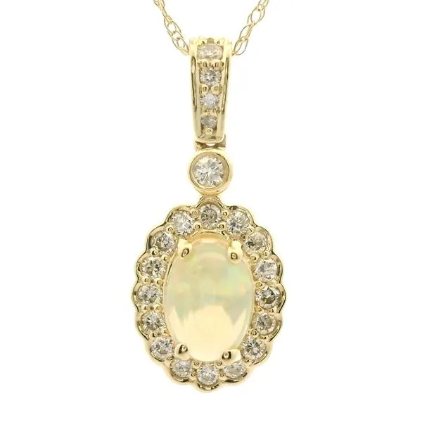 14k Yellow Gold Opal and Diamond Pendant Jaymark Jewelers Cold Spring, NY