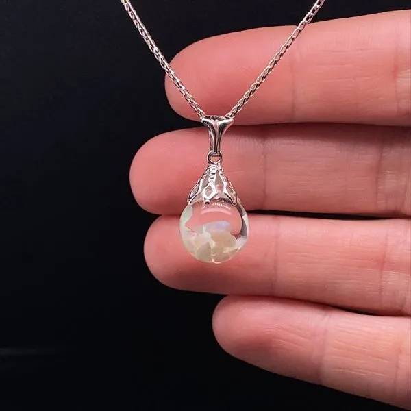 14K White Gold Floating Opal Pendant Image 2 Jaymark Jewelers Cold Spring, NY