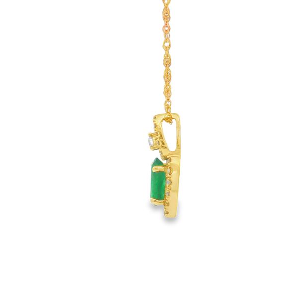 14K Yellow Gold Emerald and Diamond Halo Pendant Image 3 Jaymark Jewelers Cold Spring, NY