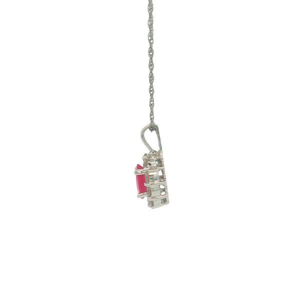 14K White Gold Ruby and Diamond Halo Pendant Image 2 Jaymark Jewelers Cold Spring, NY