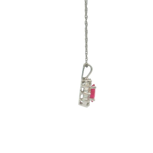 14K White Gold Ruby and Diamond Halo Pendant Image 3 Jaymark Jewelers Cold Spring, NY