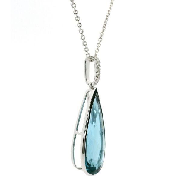 14K White Gold London Blue Topaz and Diamond Pendant Image 2 Jaymark Jewelers Cold Spring, NY