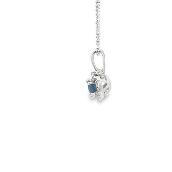 14K White Gold Sapphire and Diamond Halo Pendant Image 2 Jaymark Jewelers Cold Spring, NY