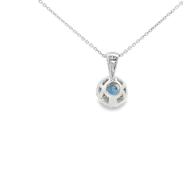 14K White Gold Sapphire and Diamond Halo Pendant Image 3 Jaymark Jewelers Cold Spring, NY