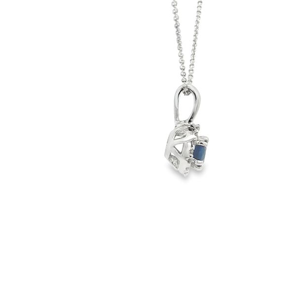 14K White Gold Sapphire and Diamond Halo Pendant Image 4 Jaymark Jewelers Cold Spring, NY