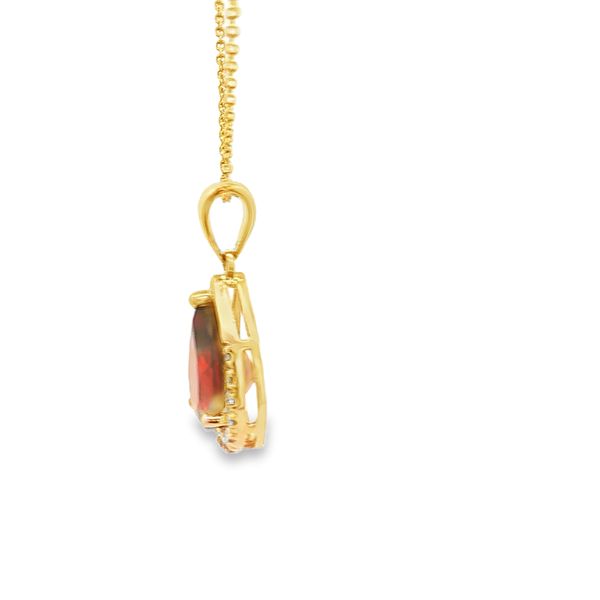 14K Yellow Gold Garnet and Diamond Halo Pendant Image 2 Jaymark Jewelers Cold Spring, NY