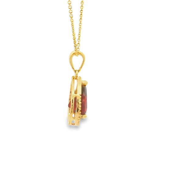 14K Yellow Gold Garnet and Diamond Halo Pendant Image 3 Jaymark Jewelers Cold Spring, NY
