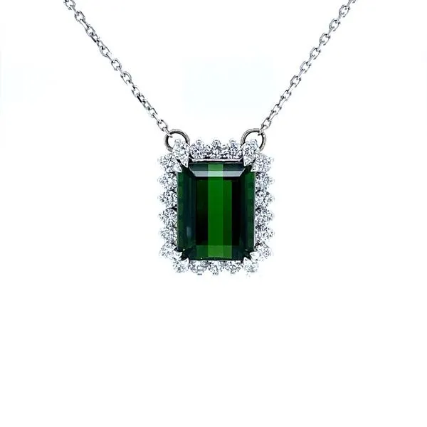 14K White Gold Green Tourmaline and Diamond Necklace Jaymark Jewelers Cold Spring, NY