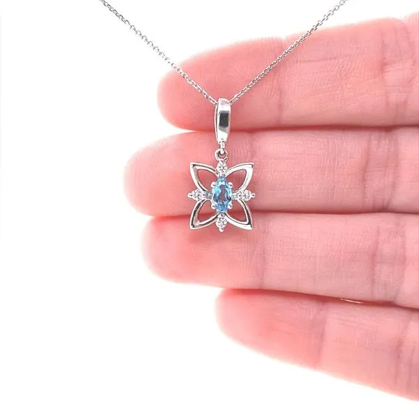 14K White Gold Blue Topaz and Diamond Butterfly Pendant Image 2 Jaymark Jewelers Cold Spring, NY