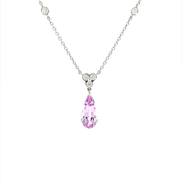 18K White Gold Pink Topaz Diamond Station Necklace Jaymark Jewelers Cold Spring, NY