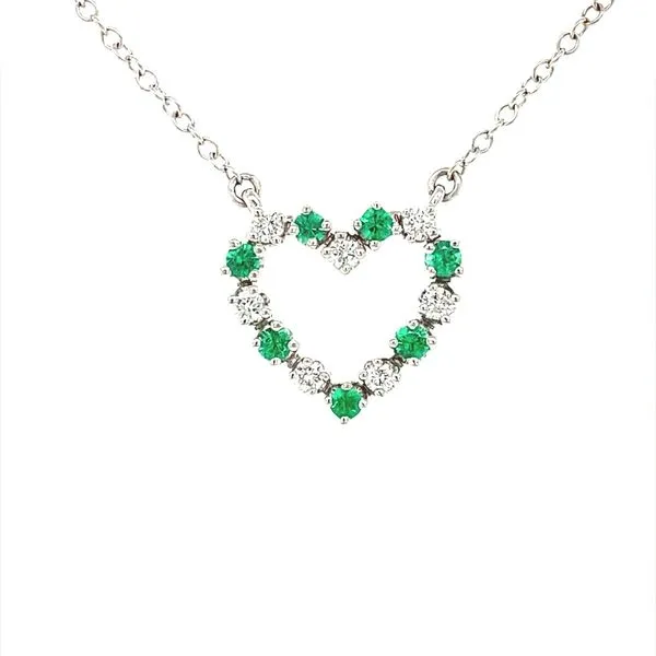 18K White Gold Emerald and Diamond Heart Necklace Jaymark Jewelers Cold Spring, NY