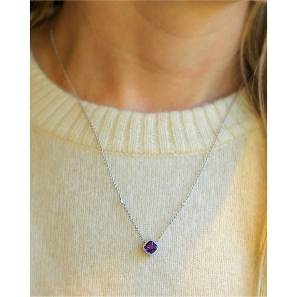 14K White Gold Amethyst and Diamond Necklace Image 2 Jaymark Jewelers Cold Spring, NY