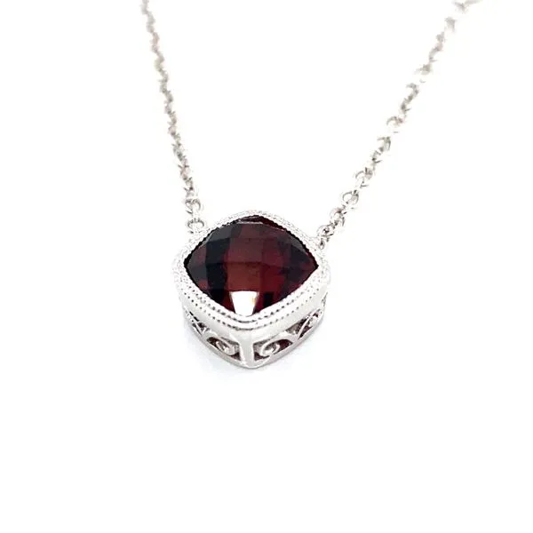 14K White Gold Garnet and Diamond Necklace Image 2 Jaymark Jewelers Cold Spring, NY