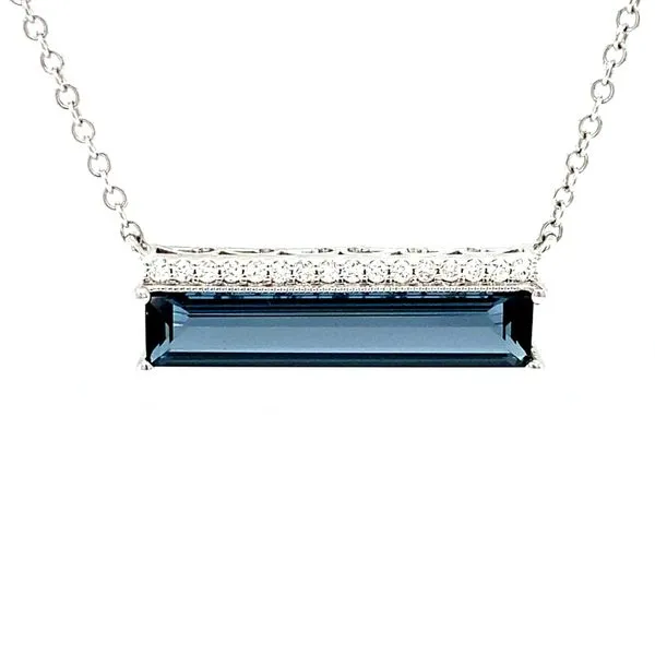 14K White Gold London Blue Topaz and Diamond Necklace Jaymark Jewelers Cold Spring, NY