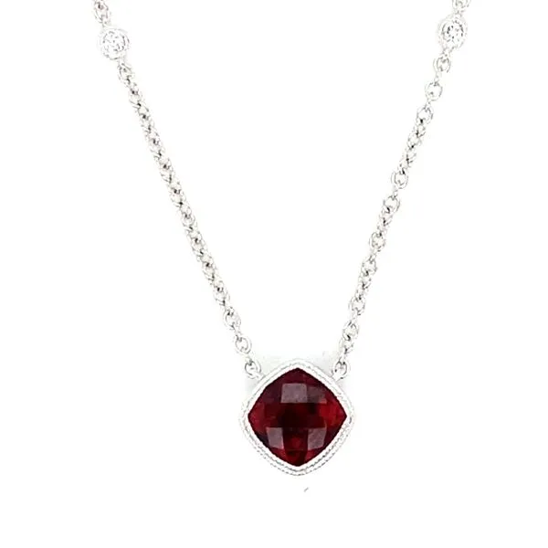 14K White Gold Garnet and Diamond Necklace Jaymark Jewelers Cold Spring, NY