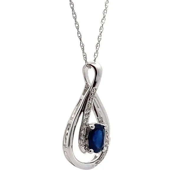 14K White Gold Sapphire and Diamond Pendant Image 2 Jaymark Jewelers Cold Spring, NY