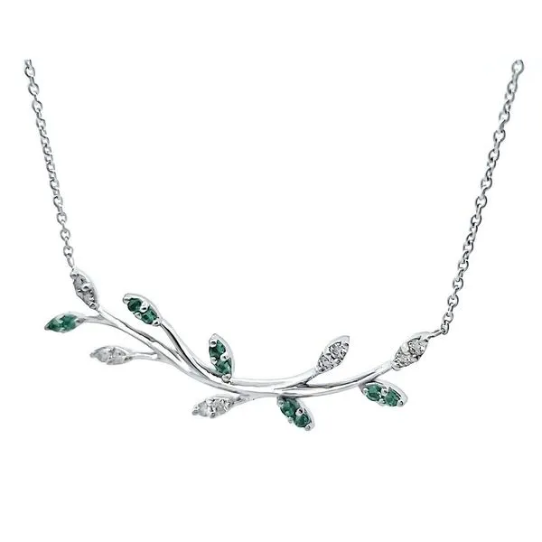 14K White Gold Emerald and Diamond Vine Necklace Jaymark Jewelers Cold Spring, NY