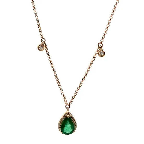 14K Rose Gold Emerald and Diamond Necklace Jaymark Jewelers Cold Spring, NY