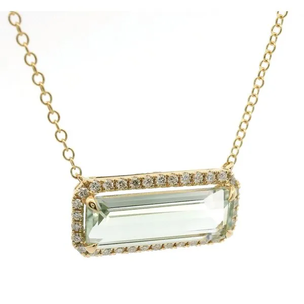 14K Yellow Gold Green Amethyst and Diamond Necklace Image 2 Jaymark Jewelers Cold Spring, NY