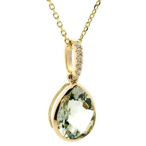 14K Yellow Gold Green Amethyst and Diamond Necklace Image 2 Jaymark Jewelers Cold Spring, NY