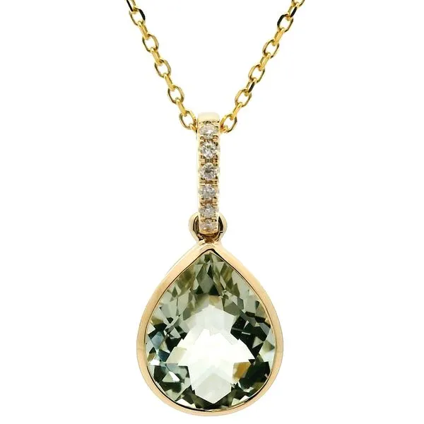 14K Yellow Gold Green Amethyst and Diamond Necklace Jaymark Jewelers Cold Spring, NY