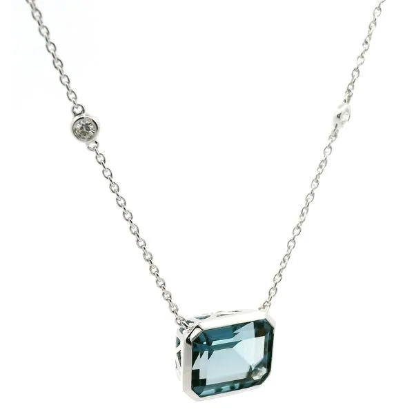 14K White Gold London Blue Topaz and Diamond Necklace Image 2 Jaymark Jewelers Cold Spring, NY