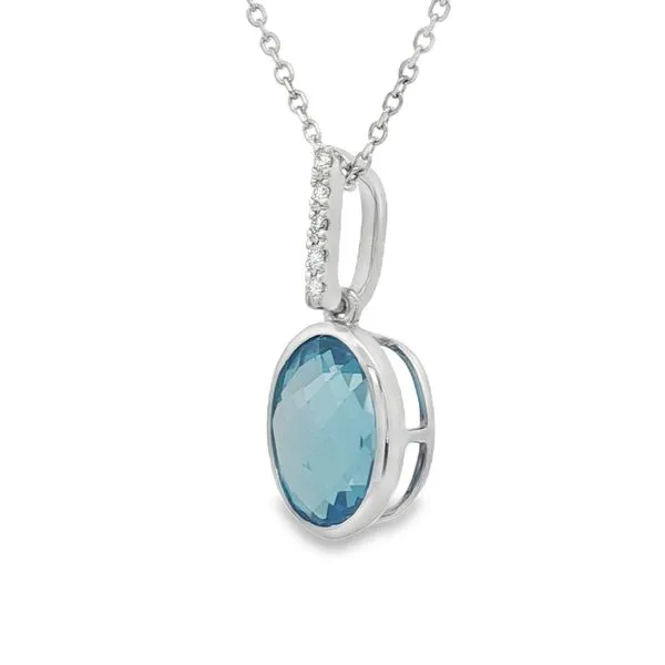 14k White Gold Swiss Blue Topaz and Diamond Pendant Image 2 Jaymark Jewelers Cold Spring, NY