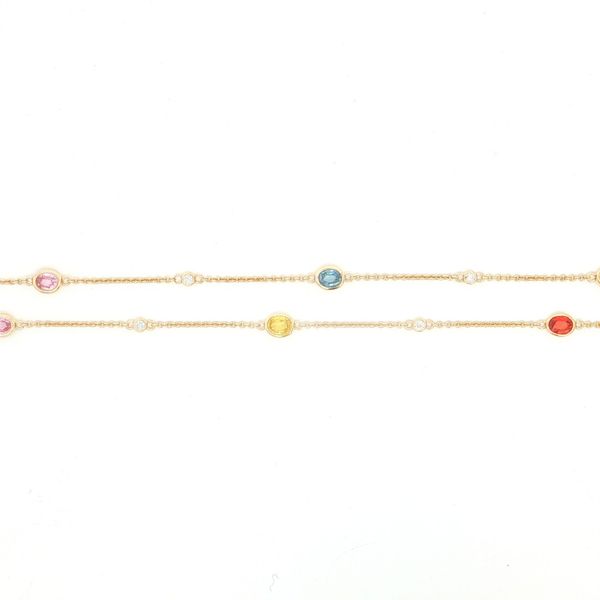 14K Yellow Gold Diamond and Multi Color Sapphire Station Necklace Image 2 Jaymark Jewelers Cold Spring, NY