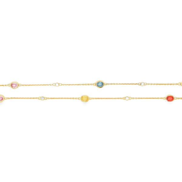 14K Yellow Gold Diamond and Multi Color Sapphire Station Necklace Image 3 Jaymark Jewelers Cold Spring, NY