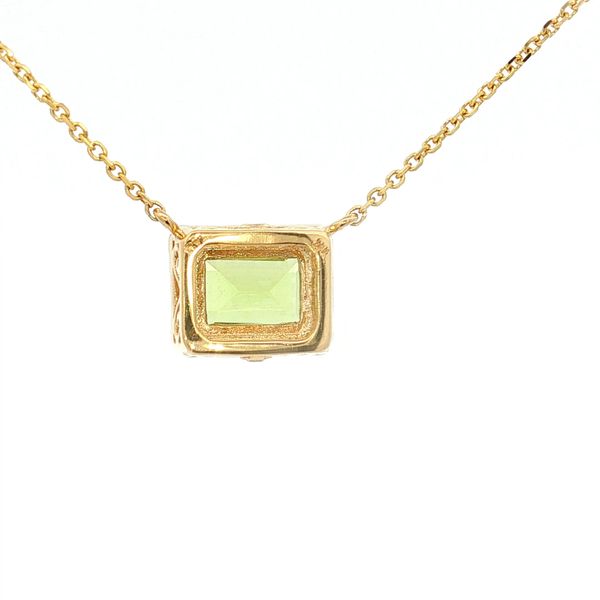 14K Yellow Peridot and Diamond Halo Necklace Image 2 Jaymark Jewelers Cold Spring, NY